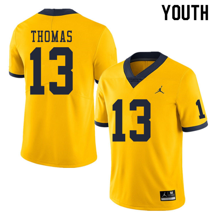 Youth #13 Charles Thomas Michigan Wolverines College Football Jerseys Sale-Yellow